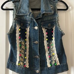 LLOVE Distressed Denim Vest with Embellishments